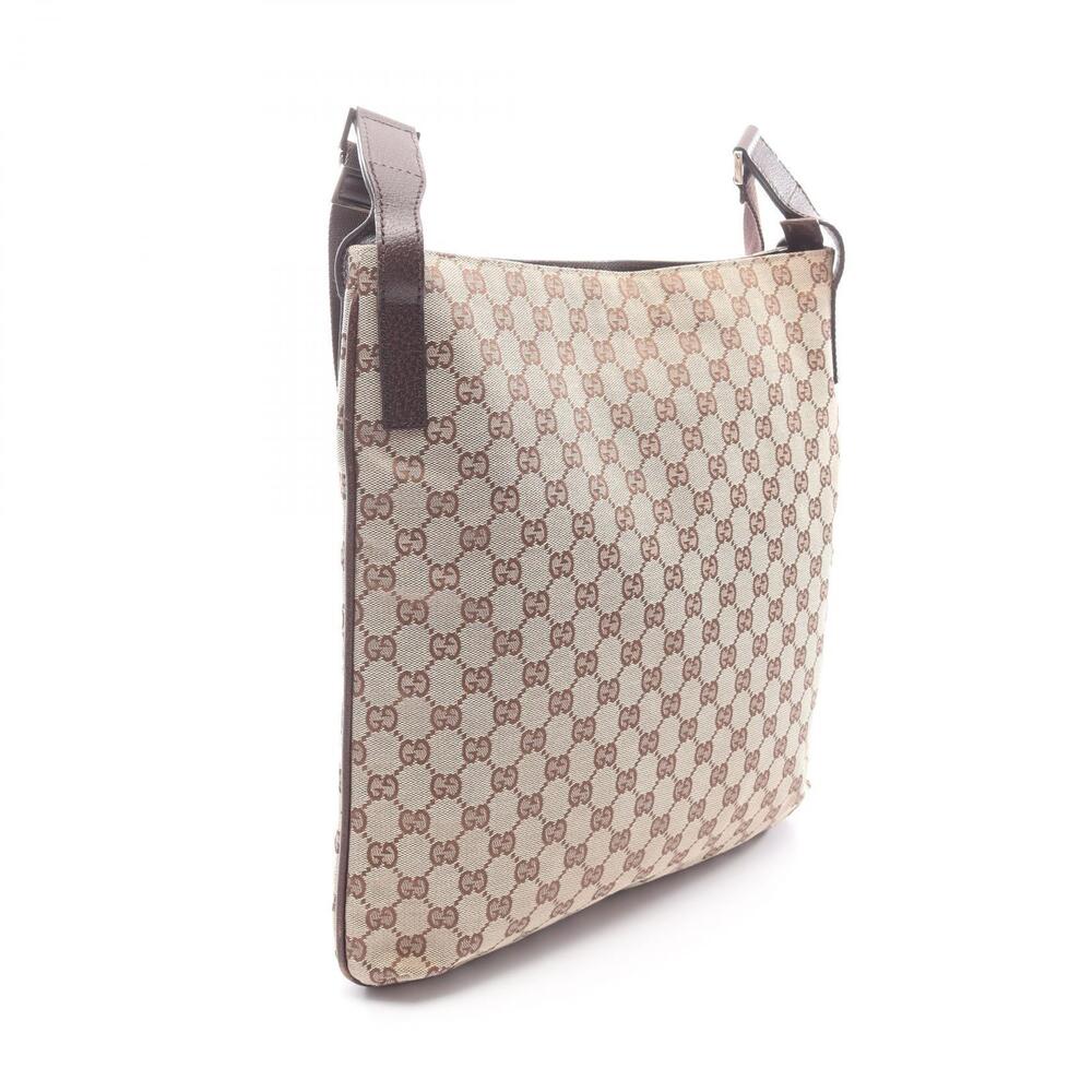Gucci GG Beige Bag Shoulder Brown Leather Canvas Tan Brown